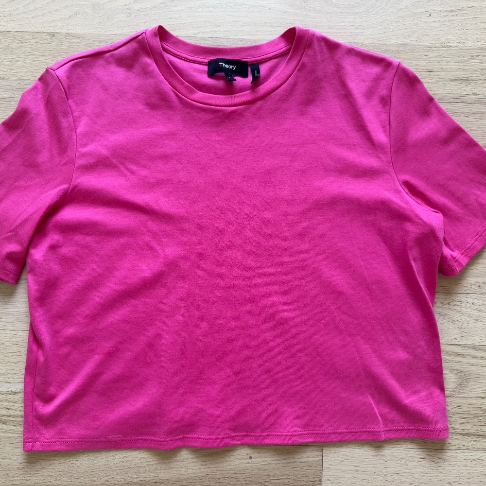 THEORY Women's  Cotton Crop T-Shirt in Pink Azalea Size S